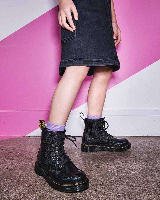 Botines Dr. Martens 1460 Reptile Emboss Niña Negros MX-38975